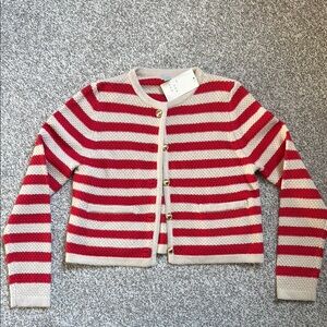 Striped Red and Cream Women's Cardigan